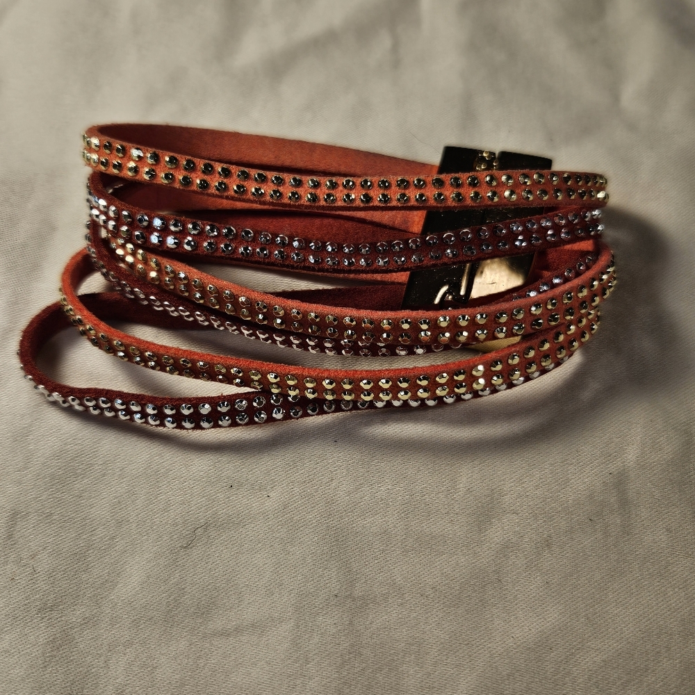 Salmon and Gold Faux Leather Bracelet with Magnetic Closure